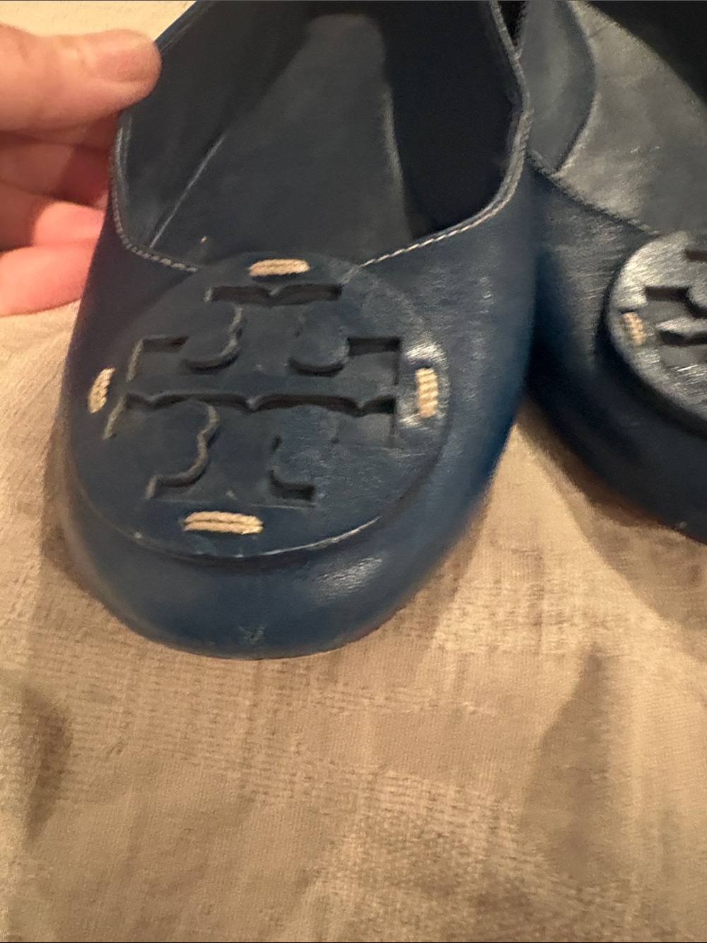 Tory Burch Blue Leather Logo Ballet Flats 8.5 - Picture 6 of 10